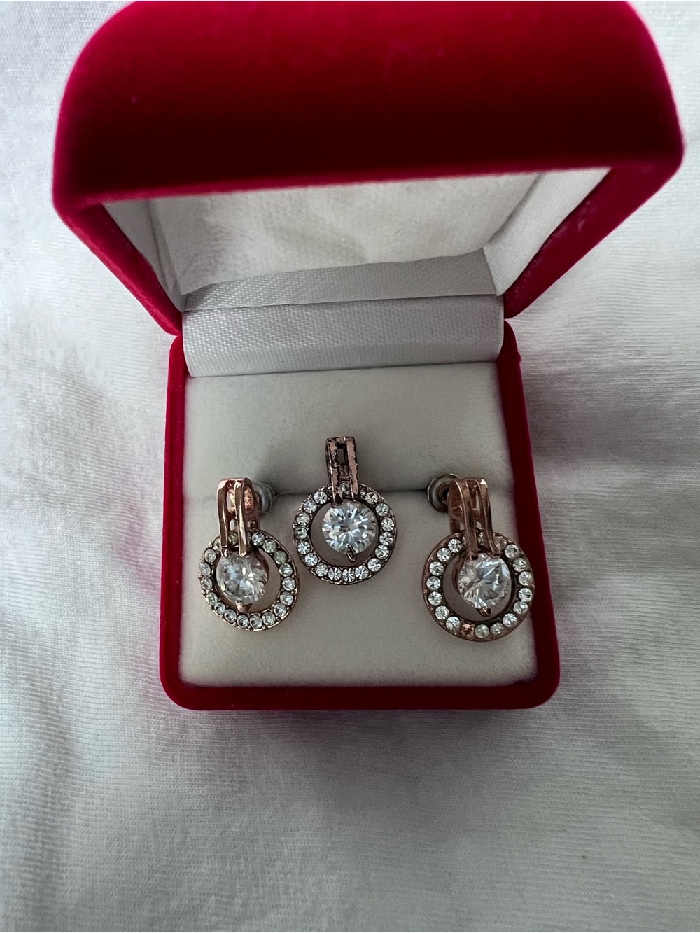 Rose Gold Crystal Halo Pendant and Earrings Set